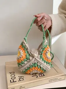 DIY woven sunflower bag, summer flower yarn handmade handbag