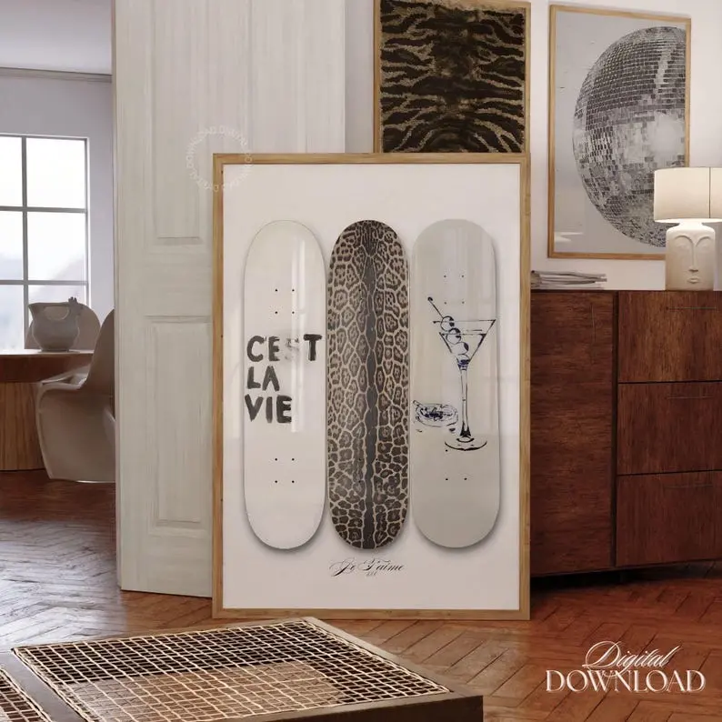 [Unframe Poster] Trendy Leopard Skateboard Poster Aesthetic Print Fashion Girly Room Decor Dirty Martini Poster New York City Girl Aesthetic Decor