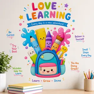 Educational Kids Room Wall Decal - "Love Learning" Every Day is a New Adventure Vinyl Sticker, Removable Wall Art for Nursery, Bedroom & Playroom