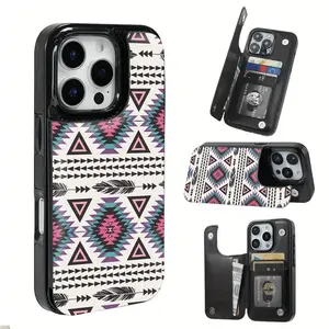 Navajo pattern, made of durable TPU, including card slots, and providing various functional functions, suitable for bank and transportation cards, suitable for iPhone 17 16 15 14 13 12, Samsung and other series models