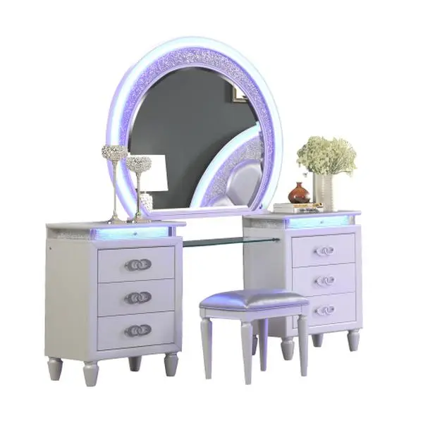 Perla LED Vanity Set Made with Wood in Milky White
