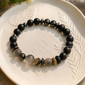 Black Moonstone Onyx Hematite 8MM Stretch Crystal Bracelet Men Women Jewelry