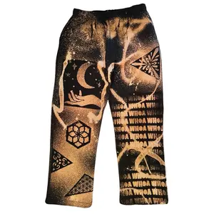 Black Acid Wash Bleach Custom Made Sweatpants with Unique Stencil Design Handmade to Order San Diego Origin Personalized Outerwear