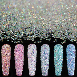 Tiny Nail Rhinestones 15000PCs 1.2mm Ultra Mini Pixie AB Glass Crystals for Nail Art Manicure Iridescent Long Lasting Shine Small Rhinestone Micro Dust Glitter Caviar Bead Sugar Gem