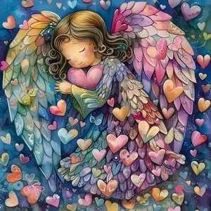 5D Full Drill Rainbow Angel with Hearts Diamond Painting Kit - Whimsical Joy & Colorful Charm | DIY Gift for Angel Lover, Birthday & Home Decor | Perfect Wall Art for Living Rooms, Nurseries & Cheerful Spaces