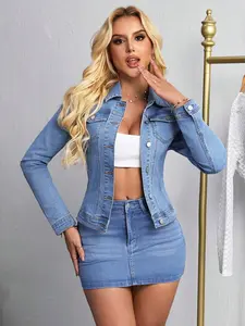 SXY Women's Autumn Single-Breasted Waist Drawstring Casual Denim Jacket