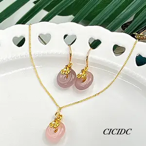 Natural Purple Jadeite Jade Donut Necklace and Earrings Set Simple Premium Gift For Daily Wear