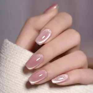 Cats Eye Wearable Nails Solid Color Soft Removable False Nails Manicure Stickers