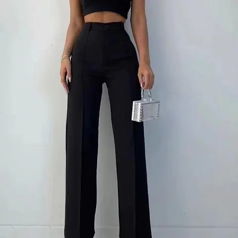 Women's Solid High Waist Straight Leg Pants, Elegant Fashion Casual Trousers for Daily Outdoor Wear, Women's Bottoms for All Seasons Clothing
