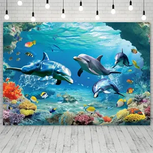 2D Flat Banner, 1pc Large Realistic Underwater Banner Featuring Dolphins And Fish - Perfect for Room, Aquarium Parties, And Pool Decorations - Easy to Hang