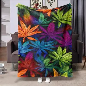 Colorful Leaf Pattern Blanket, Soft Comfortable Throw Blanket, Cool Bedroom Bedding Blankets, Warm Napping Blanket for Home Office Travel Camping