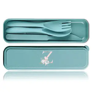 Durable Wheat Straw Travel Utensils Set 3 Pcs Tableware Kit, Reusable Cutlery with Spoon Fork and Knife, Compact Storage Case, Ideal for Picnics and Camping