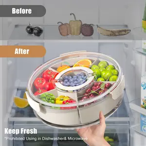 Modern Sturdy Smooth Transparent Rotating Snack Box with Cover & Handle, 1 Multi-Compartment Insulated Fruit & Vegetable Storage Container, Kitchen Food Organizer for Home Party