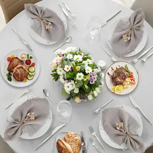 12 pack Fabric Napkins Cotton Linen Napkins with Fringes, Rustic Dinner Napkins Fabric, Washable Fringe Napkins for Wedding, Birthday and Table Decoration (Grey，42 x 42 cm )