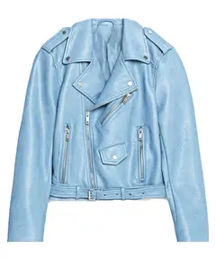 MotorCycleJackets Women’s Baby Blue Motorcycle Leather Jacket