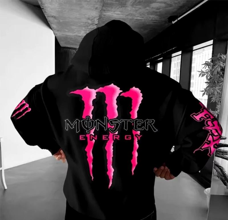 Black and Purple Monster Energy Claw Streetwear Hoodie, Graphic Racing Crossover Pullover, Motocross Hip Hop, Unisex Casual, Fullsize S-5XL 50/50 Cotton/Polyester Blend, Drift & Motorsport Lifestyle Apparel