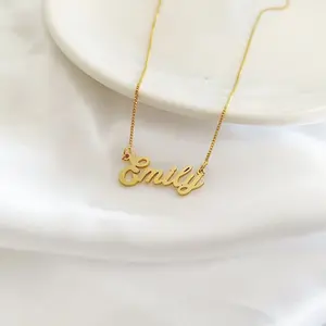 AS163 Personalized Custom Name Pendant Stainless Steel Cut Gold Steel Name Necklace Gift Family and Friends