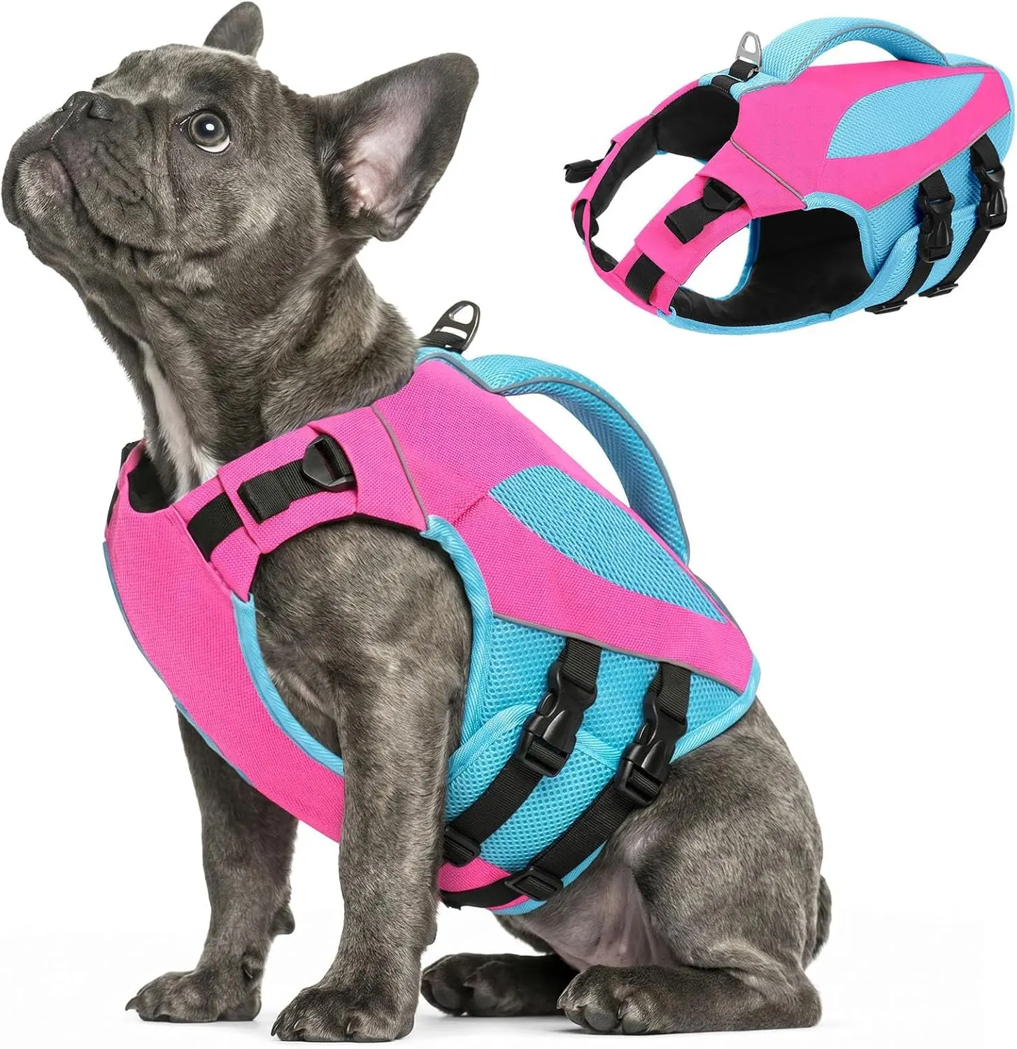 Dog Life Jacket, High Flotation Dog Life Vest for Swimming | Reflective Pet Swimming Vest with Rescue Handle, Adjustable Pet Lifesaver Lifejacket for Medium Dogs, Hot Pink M