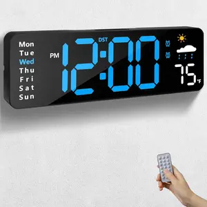 Digital Wall Clock with Remote Control, Large Display Plug in LED Digital  Clocks with 12/24Hr, Date, Week, DST, Timing, Countdown, Temperature for Living Room, Bedroom, Office Wall Decor (Blue)