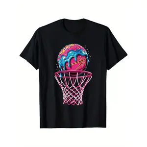 Basketball Drip Boys Sprinkles Ice Cream Dripping Basketball T-Shirt, for Boys Breathable, Casual And Comfortable Top Street Fashion Casual Summer T-Shirt