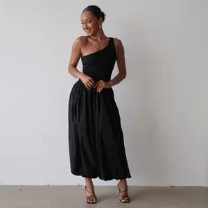 One shoulder Maxi Balloon Dress (Black)