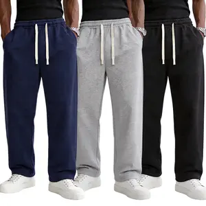 Menswear Soft Fleece Loose Bottoms - Casual Athleisure Pants with Elastic Waistband and Drawstring, Stylish for Casual Gatherings and Everyday Wear, Ideal for Spring and Autumn