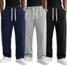 Men's Plain Baggy Polyester Soft Fleece Sweatpants - Streetwear Casual Bottoms, Adjustable Drawstring Waist, Long Uncuffed Open Hem Legs, XL Size
