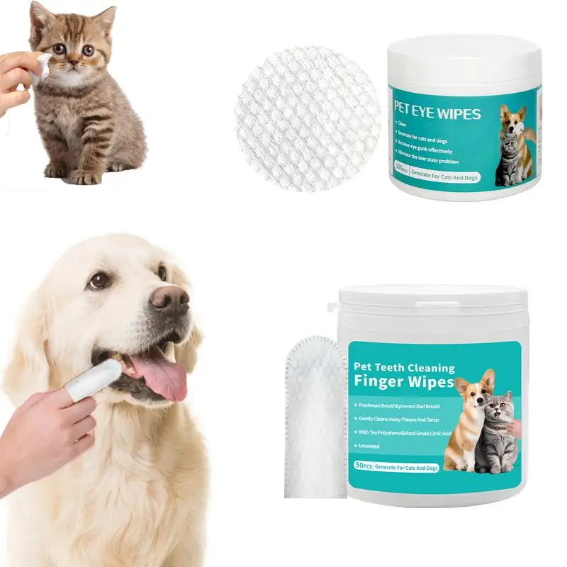 Pet Finger Toothbrush  Eye Wipes Set 2 Countsset Disposable Finger Toothbrush  Eye Wipes Kitten Pet Dog Oral Care Cleaning Supplies