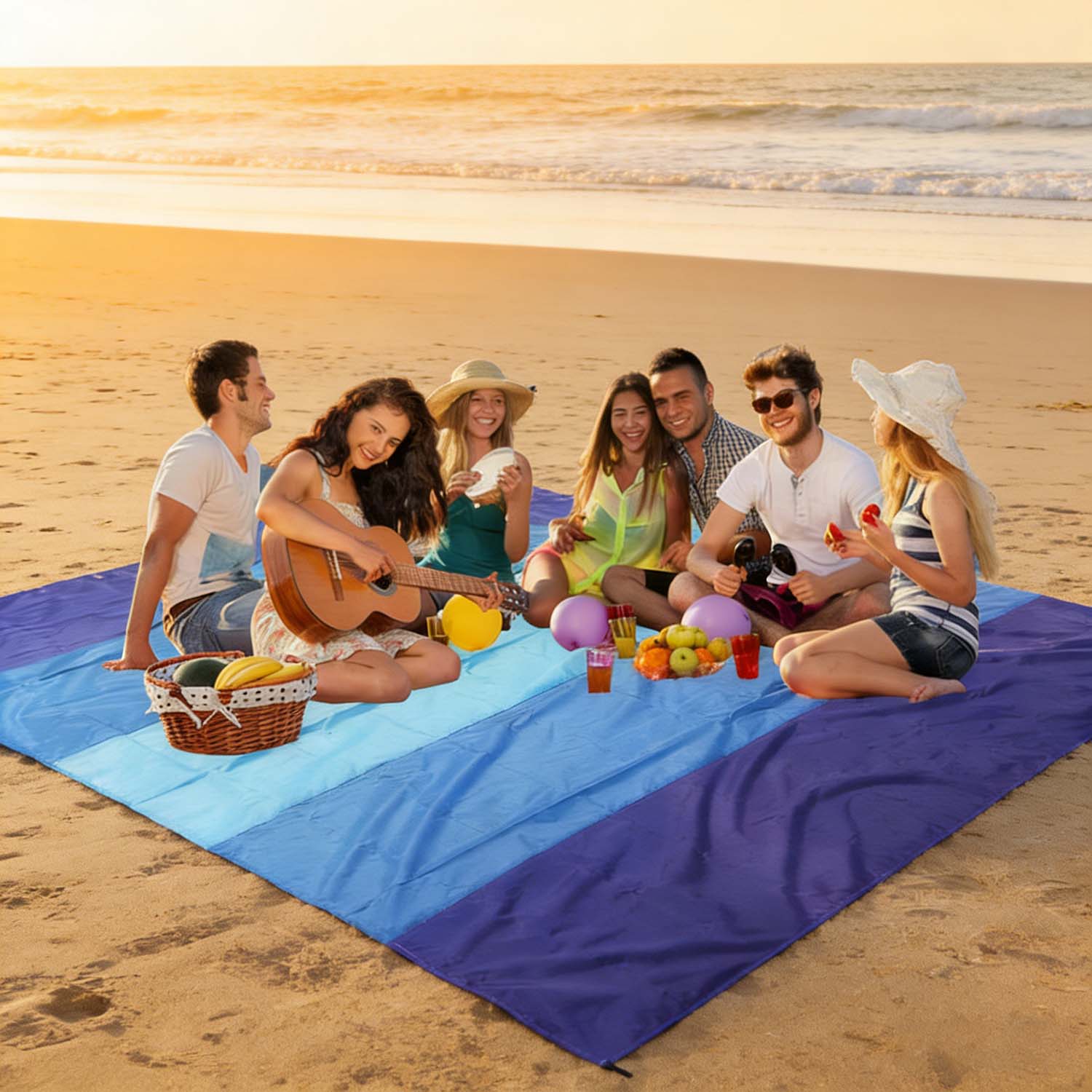 Waterproof Sandproof Beach Blanket, 79" X 83"/10'x9' Oversized Beach Mat for 2-8 Adults, Quick Drying Outdoor Picnic Mat, Portable Beach Accessories for Travel Camping Hiking