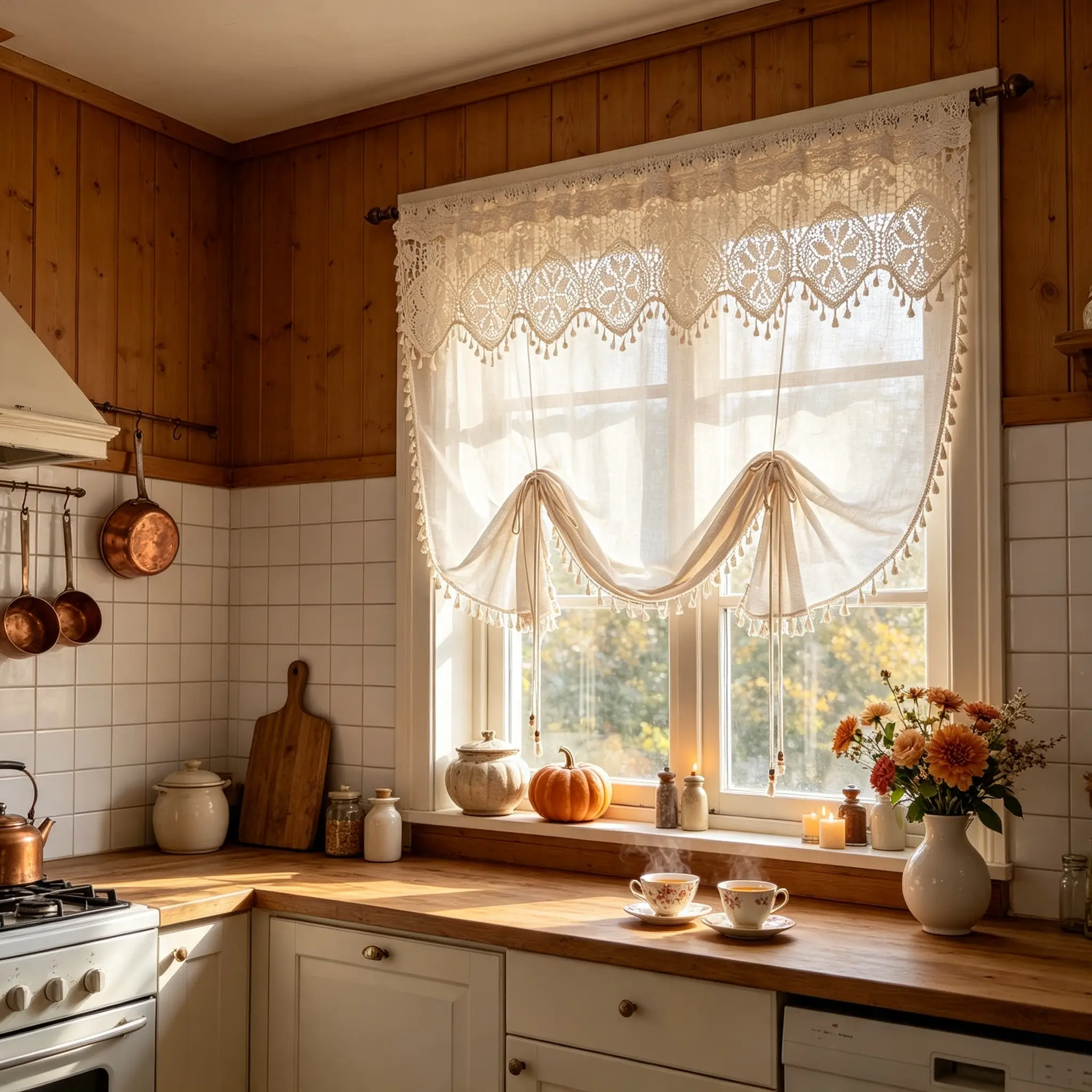1PC Tie Up Crochet Curtain Beige Linen Balloon Curtain Sheer Valance for Kitchen Window | Dining Room Liftable Tulle Tier Curtain Adjustable Light Filtering Kitchen Curtain Drape Rod Pocket