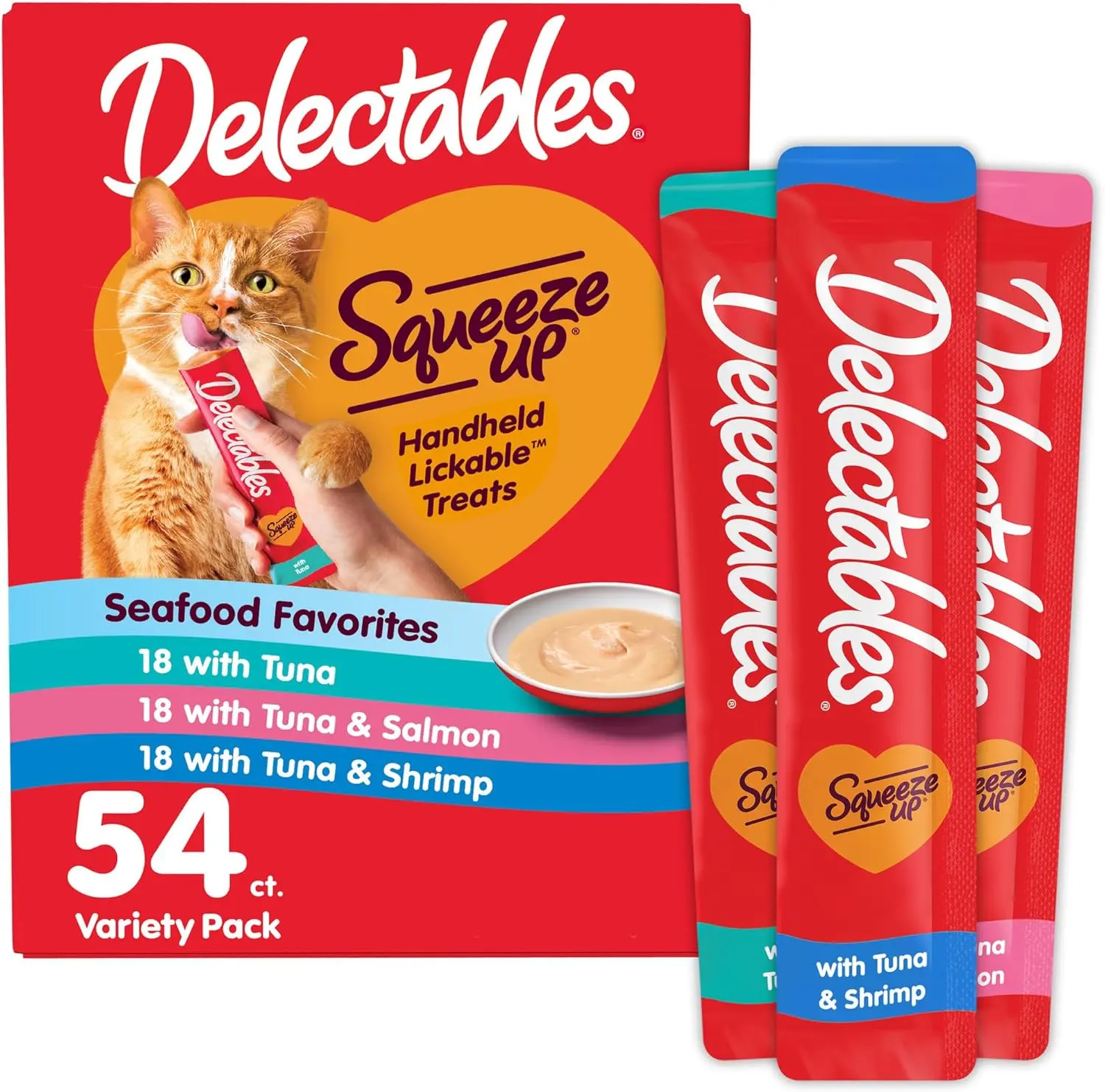 Hartz Universal Adult Cat Seafood Variety Puree Treats - 0.5 oz (Pack of 54) Squeezable Tube Grain-Free Lickable Wet Snacks, No Added Preservatives, Boosts Hydration, Supports Digestion, 24-Month Shelf Life, Puree Form
