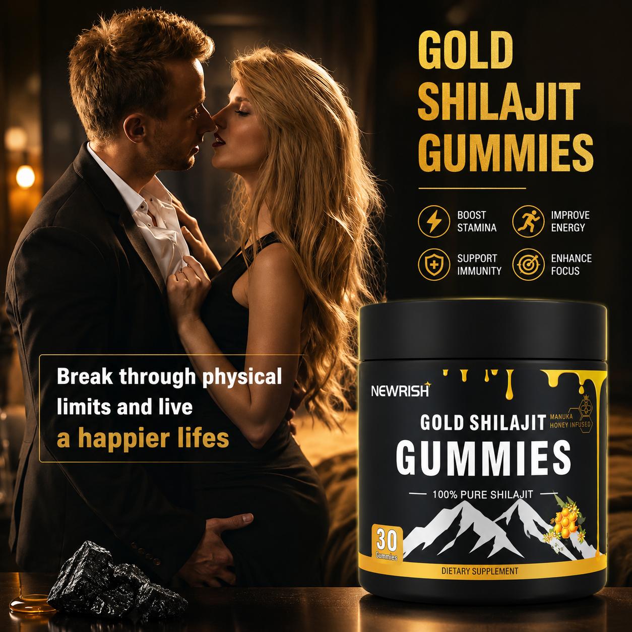 [Buy 1 Get 1 Free] Newrish Pure Shilajit Gummies-OrganicManukaHoney-Boosts Energy and Stamina-Men'sSupplement-Sports and Fitness- 100%Natural