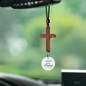 Car Rearview Mirror Ornament "I Am With You Always" Cross Pendant Christian Accessories for Car Decor Spiritual Gift Car Hanging Decoration Car Trinkets
