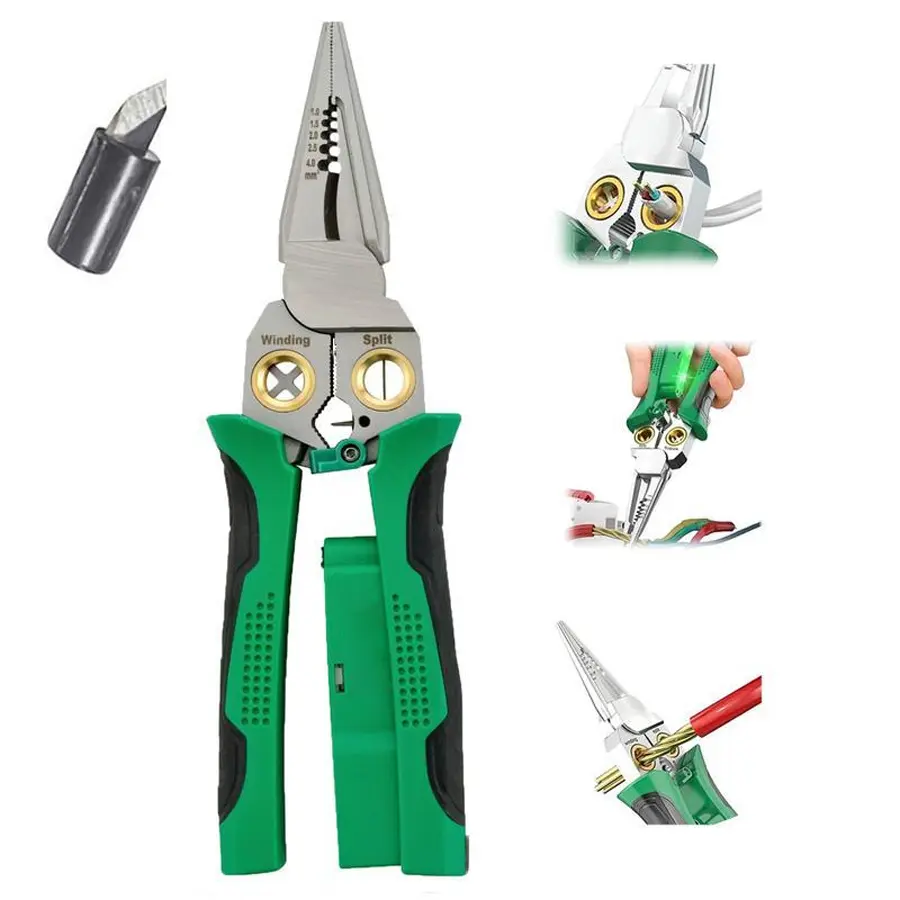 8 in 1 Wire Stripper Twister for Cutting and Pulling Wires, Cable Scissors,Voltage Tester Pliers, 12V to 250V Live,Null, Hot Wire Judgment AC DC, Audible and Flashing LED Alarms