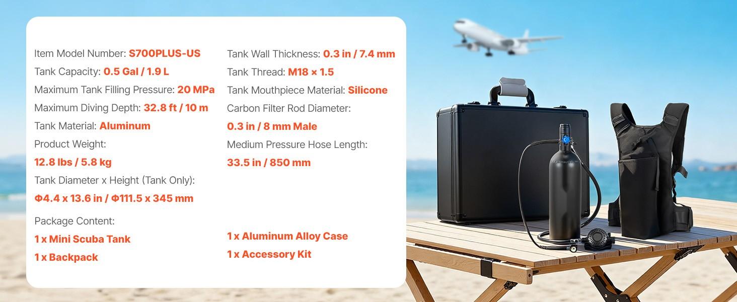 Mini 1.9L Portable Scuba Tank For Underwater Breathing, Reusable Diving Cylinder Up To 35 Minutes Dive Time, Emergency Pony Bottle With Backpack And Carry Case For Snorkeling, Travel-Ready, Compact And Easy To Carry