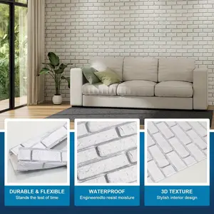 New 38 x 19 Large-Size 3D Brick Wall Panels - Waterproof, Self-Adhesive, Peel and Stick Faux Brick Wallpaper for Bedroom, Bathroom, Kitchen, Fireplace - Easy DIY Installation on Drywall, Stone, Wood Surface