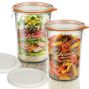 27oz Wide Mouth Glass Jar Set of 2, Glass Lid & Plastic Lid, Ideal for Fermentation, Food Storage, Pickling, Meal Prep, Large Capacity