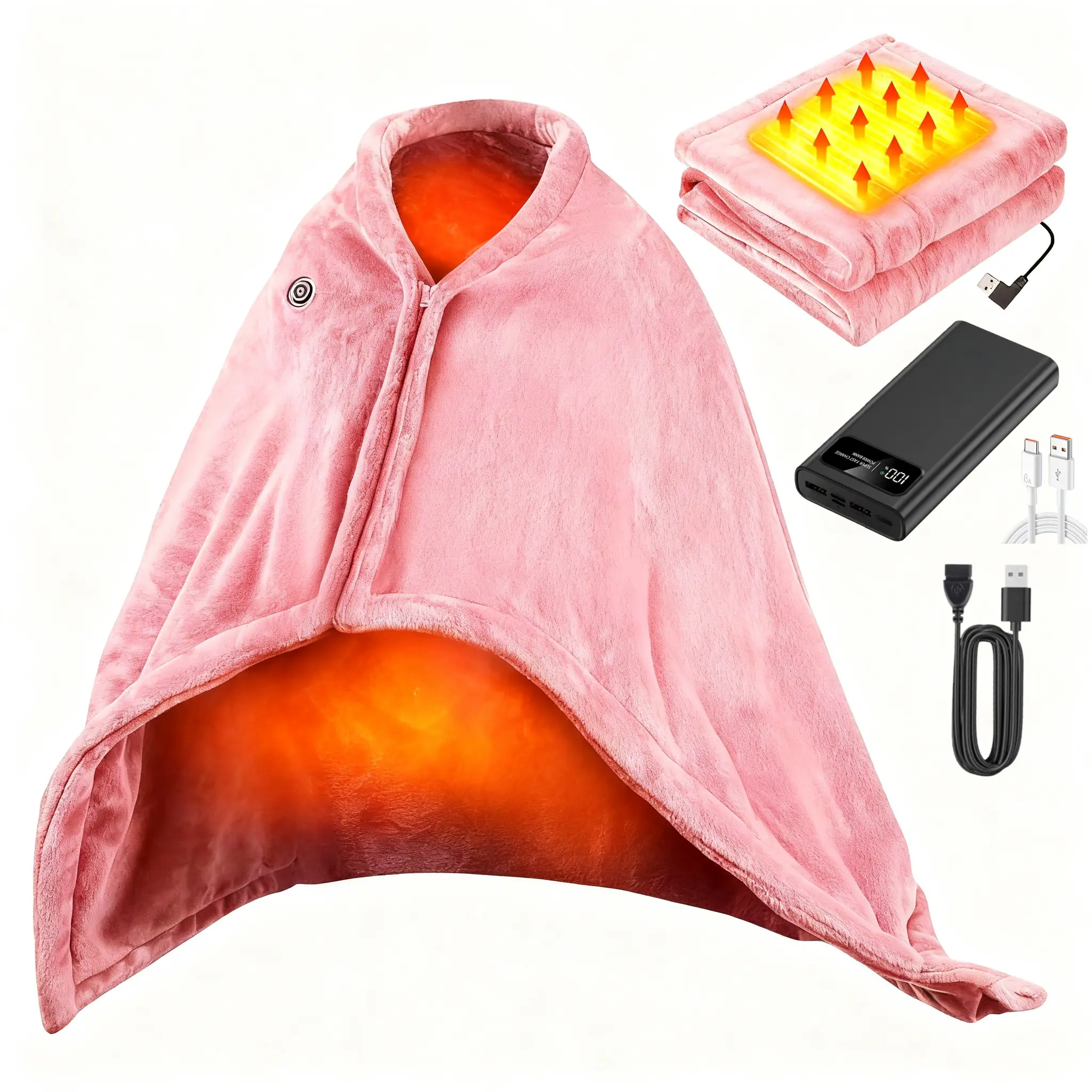 Pink Heated Blanket+20000mAh Power Bank