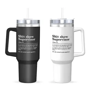 "Shit Show Supervisor" Definition Design 40oz Insulated Cup, Large Insulated Cup with Straw, Lid, and Handle, Stainless Steel Water Bottle, Reusable Drinking Cup, Fashionable Portable Drinking Cup for Office and Travel-Friendly, Perfect Gift for Family