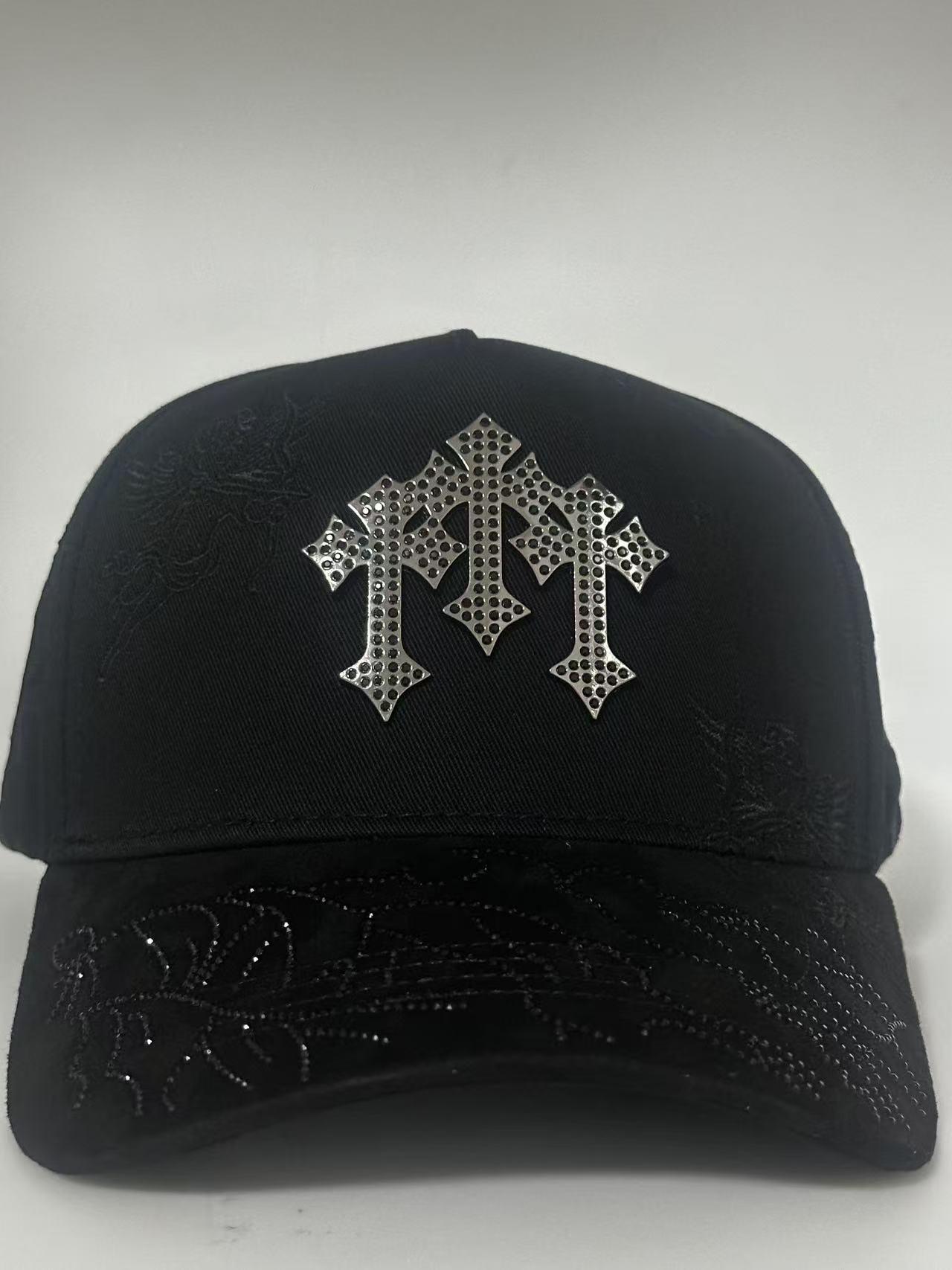 Gothic Cross Iced Out Streetwear Snapback - Rhinestone Embroidered Hip Hop Cap, Adjustable Black Urban Street Style Baseball Hat