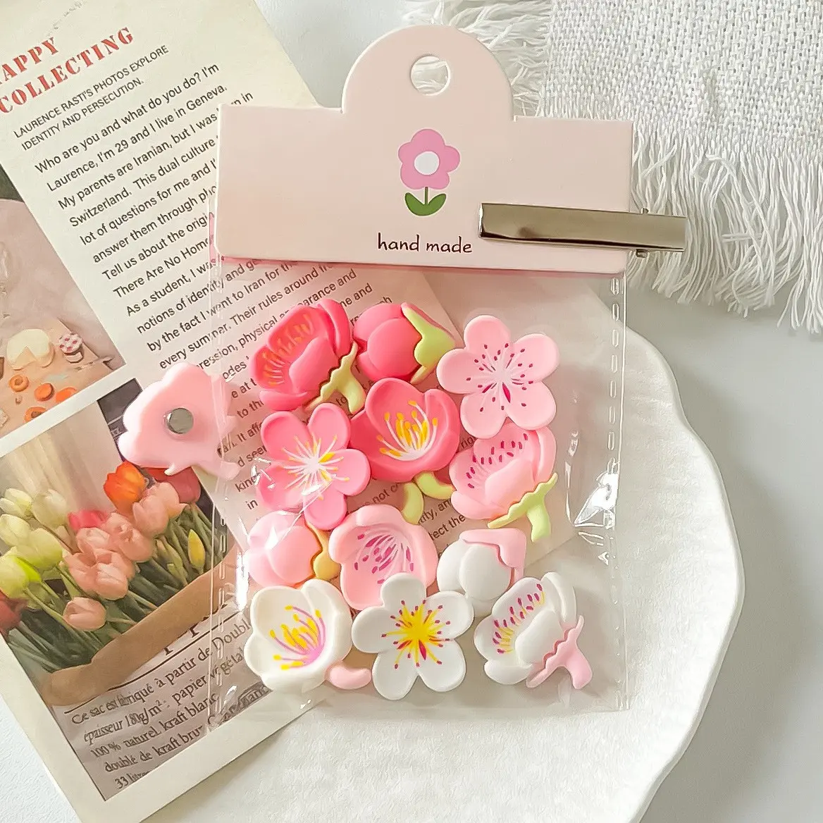 24PCS Pink Cute Flower Decorative Fridge Magnets, Colorful Refrigerator Stickers with Meticulously Crafted Pattern for Kitchens, Offices, Lockers and Home Decoration.(24PCS Sakura)