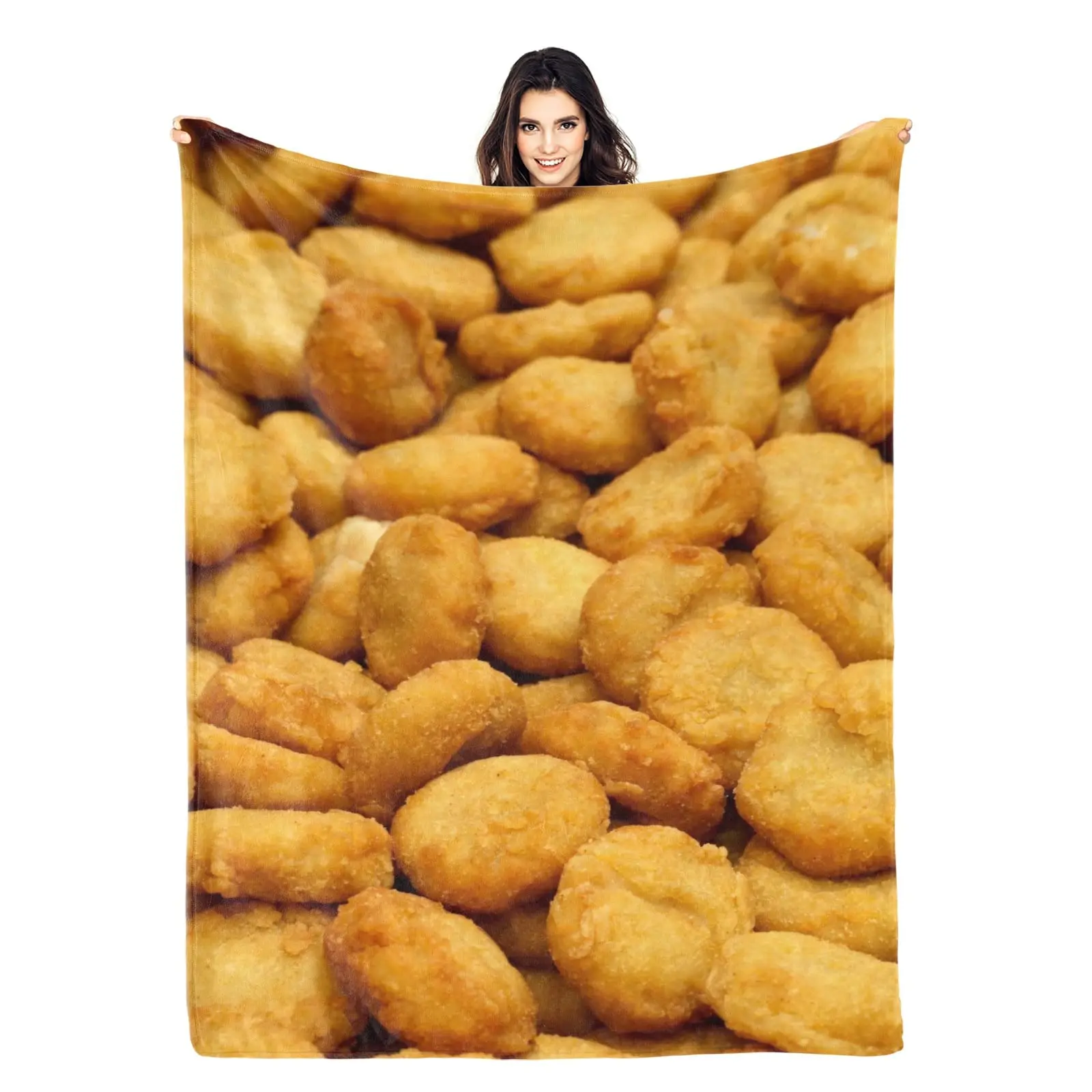 Golden Chicken Nuggets 3D Funny Realistic Food Ultra-Soft Throw Blanket 50"x40" Travel All Season Bed Sofa Dorm Decor Bedding Bedroom