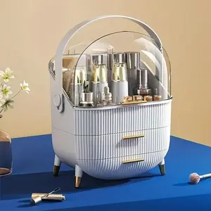 Preppy Makeup Organizers,Skincare Organizer for College Students,Portable Cosmetic Organizer Makeup Caddy for Dorm,Bathroom,Dresser Cosmetic Storage Box. (white,Green ,light,white+)  Gift Daughter  Drawer Girlfriend Mother Stripe  waste collector graham b