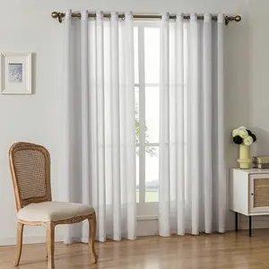Nordic Simple Sheer Curtain, Half Light Blocking Chiffon Drapes for Living Room Balcony, Modern Style Window Covering