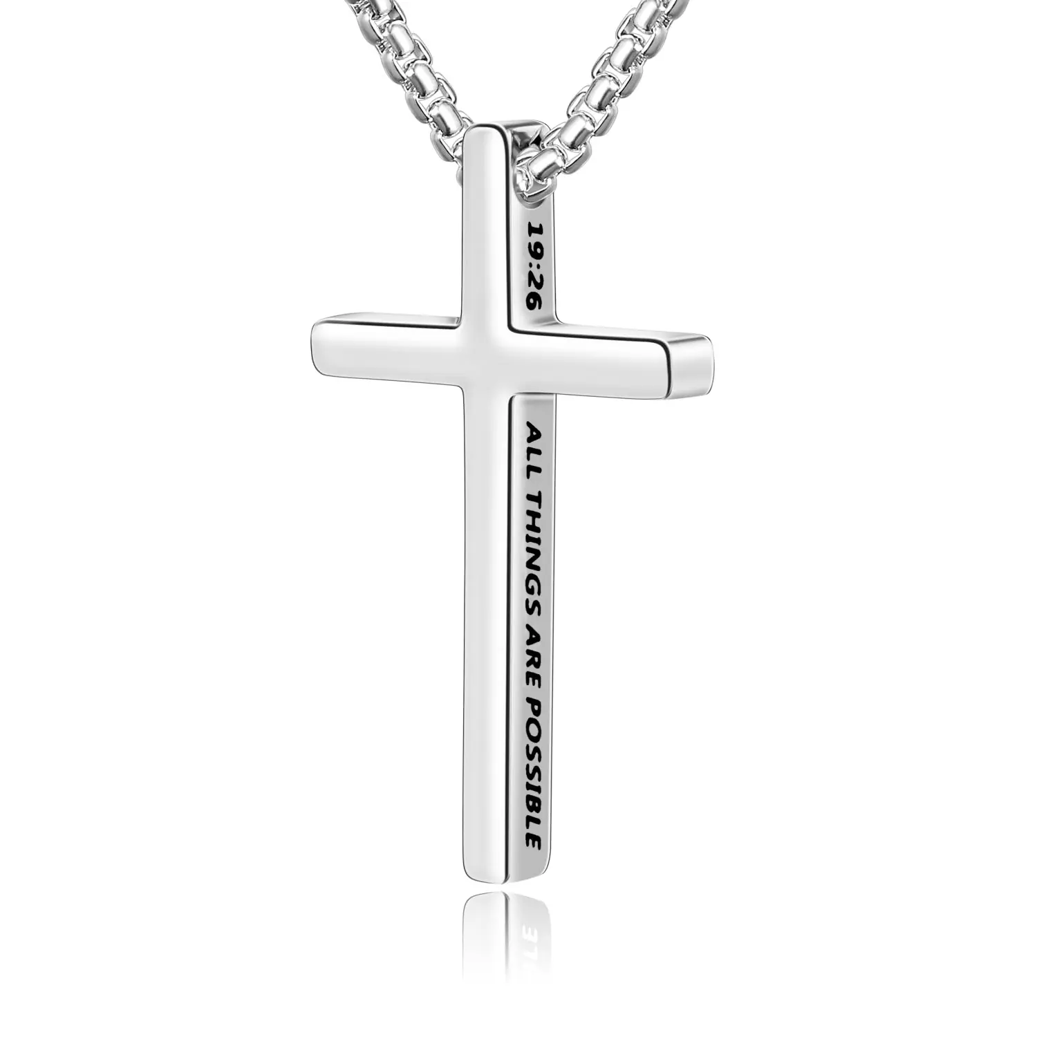 Men's Cross Necklace, High-Polished Stainless Steel Engraved Cross Medallion Pendant on an 18-20" Adjustable Box Chain, Anniversary Exquisite Jewelry Gift, Faith Necklace, Birthday, Christian Charm Necklaces