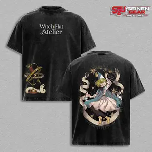 Coco Qifrey T-Shirt – Witch Hat Atelier Oversize Anime Graphic Tee, Acid Washed Heavy Cotton Shirt, Vintage Manga Streetwear, Unisex Casual Wear, Anime Merch, Gift for Anime Fans