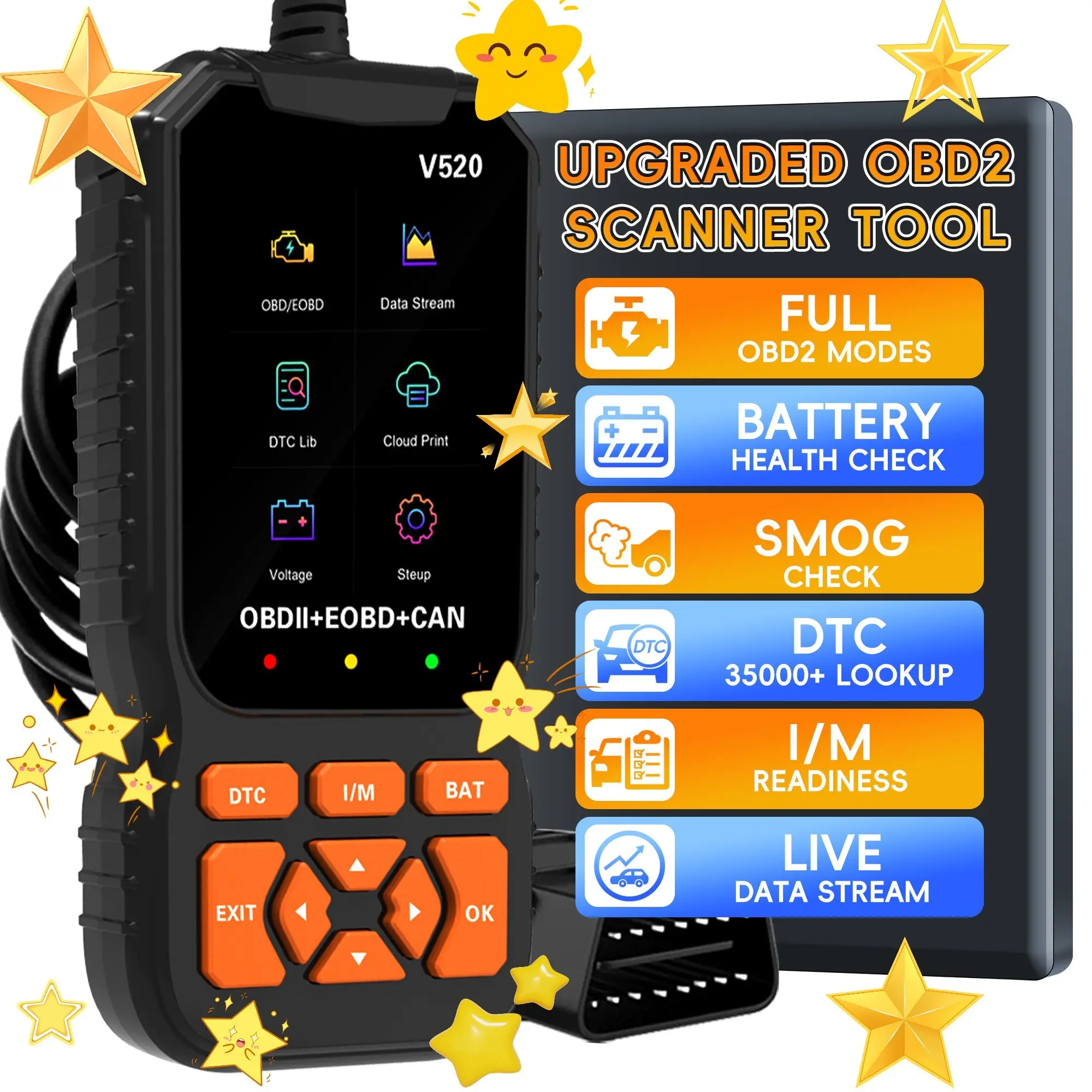 2026 Enhanced Universal Obd2 Scanner, Diagnostic Tool, Engine Code Reader, 65000+ Fault Codes, Real-Time Data, Battery Voltage Check, Obdii Protocol Support