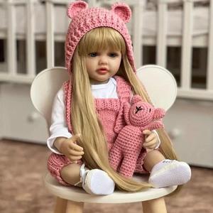 22 inch realistic reborn doll, cute long hair doll with bear doll, lifelike newborn doll toys, ideal christmas gift, birthday gift