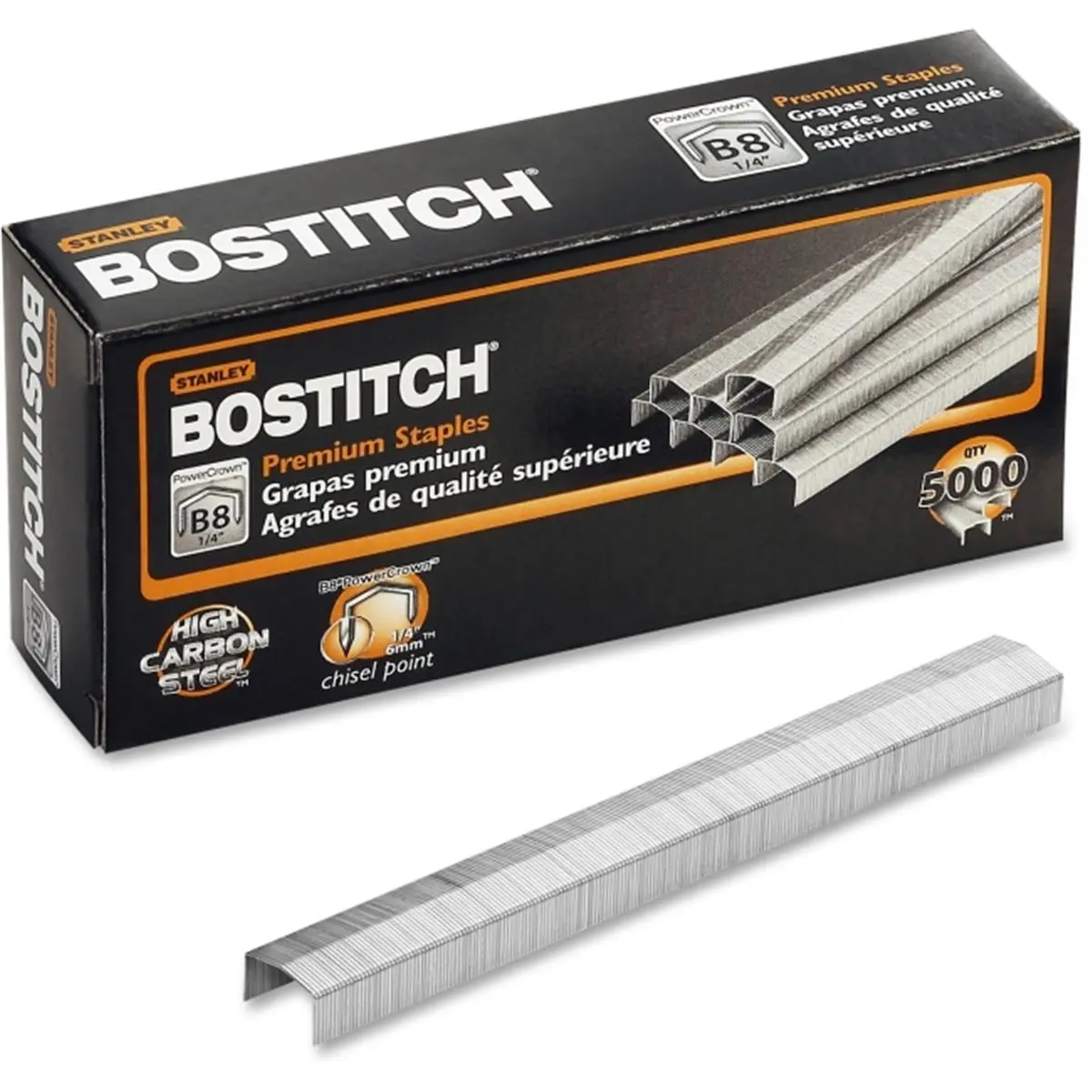 212 MAIN Superior Quality PowerCrown Office Staples - 0.25 in. High-Carbon Steel Wire, Finely Chiseled Points, Silver Full Strip, Optimal Penetration, for School Use