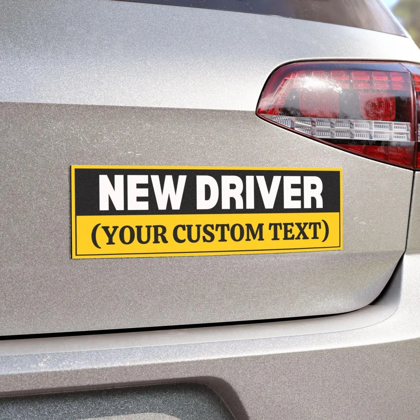 Personalized New Driver Car Magnet, Custom Text Yellow Black Bumper Sign, Student Driver Vehicle Decor, Learner Permit Gift for Teens and New Drivers.
